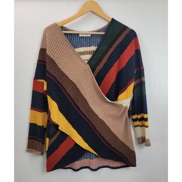 Ces Femme Sweaters - Ces Femme Sweater Tunic Womens Large Colorblock Ribbed Faux Wrap Cross Front